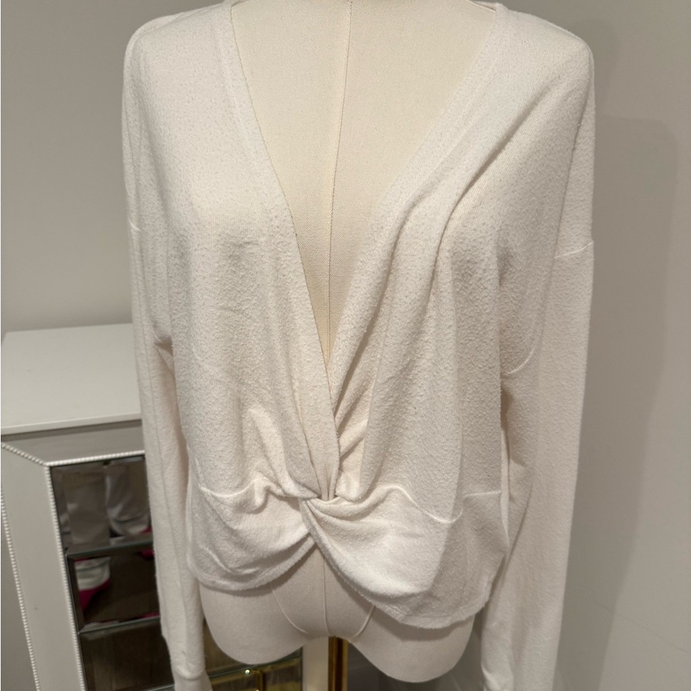 Spiritual Gangster White Twist-Front Women's Top - Picture 3 of 6